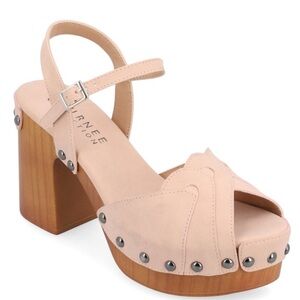Journee Collection Tan Platform Sandals with Chunky Heel